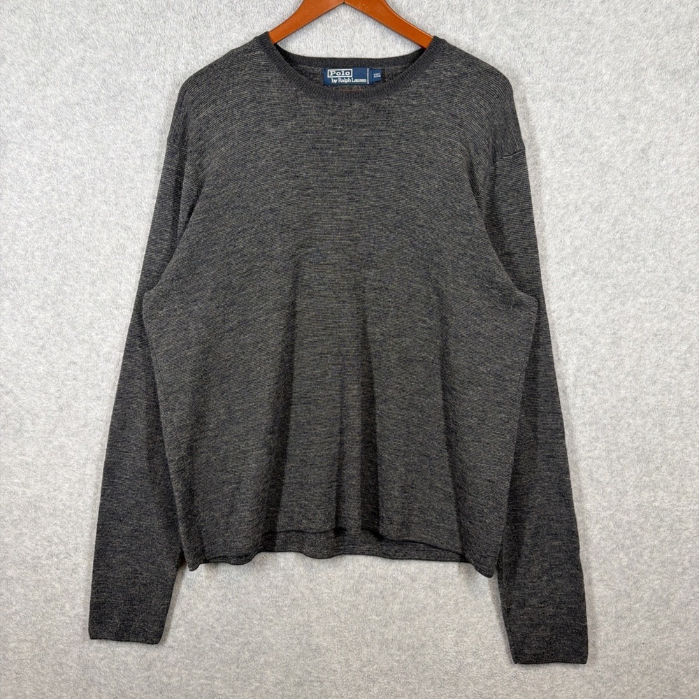 Vintage Polo Ralph Lauren Sweater Mens XXL Gray Wool Lightweight Preppy Pullover